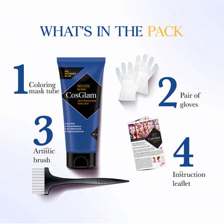 Cosglam Semi Permanent Hair Color | No Peroxide | Ammonia Free Hair Colour 51 Wonder Blue - 120gm