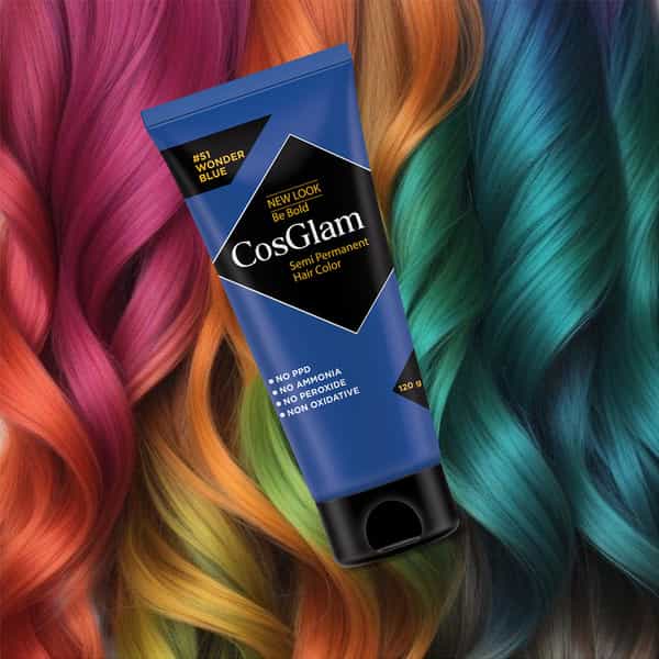 Cosglam Semi Permanent Hair Color | No Peroxide | Ammonia Free Hair Colour 51 Wonder Blue - 120Gm