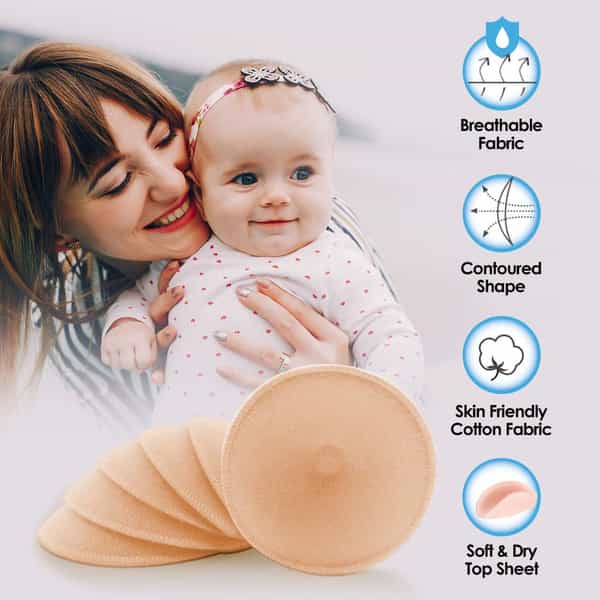 Luvlap Washable Maternity Nursing Breast Pads 6 Pcs Reusable Leak-Proof