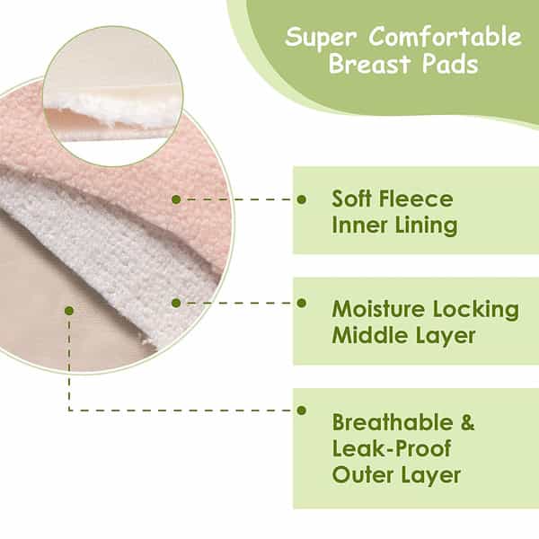 Luvlap Washable Maternity Nursing Breast Pads 6 Pcs Reusable Leak-Proof