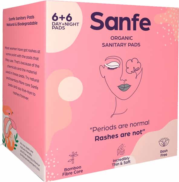 Sanfe Bamboo Sanitary Pads Combo Pack (6 Day Pads + 6 Night Pads)