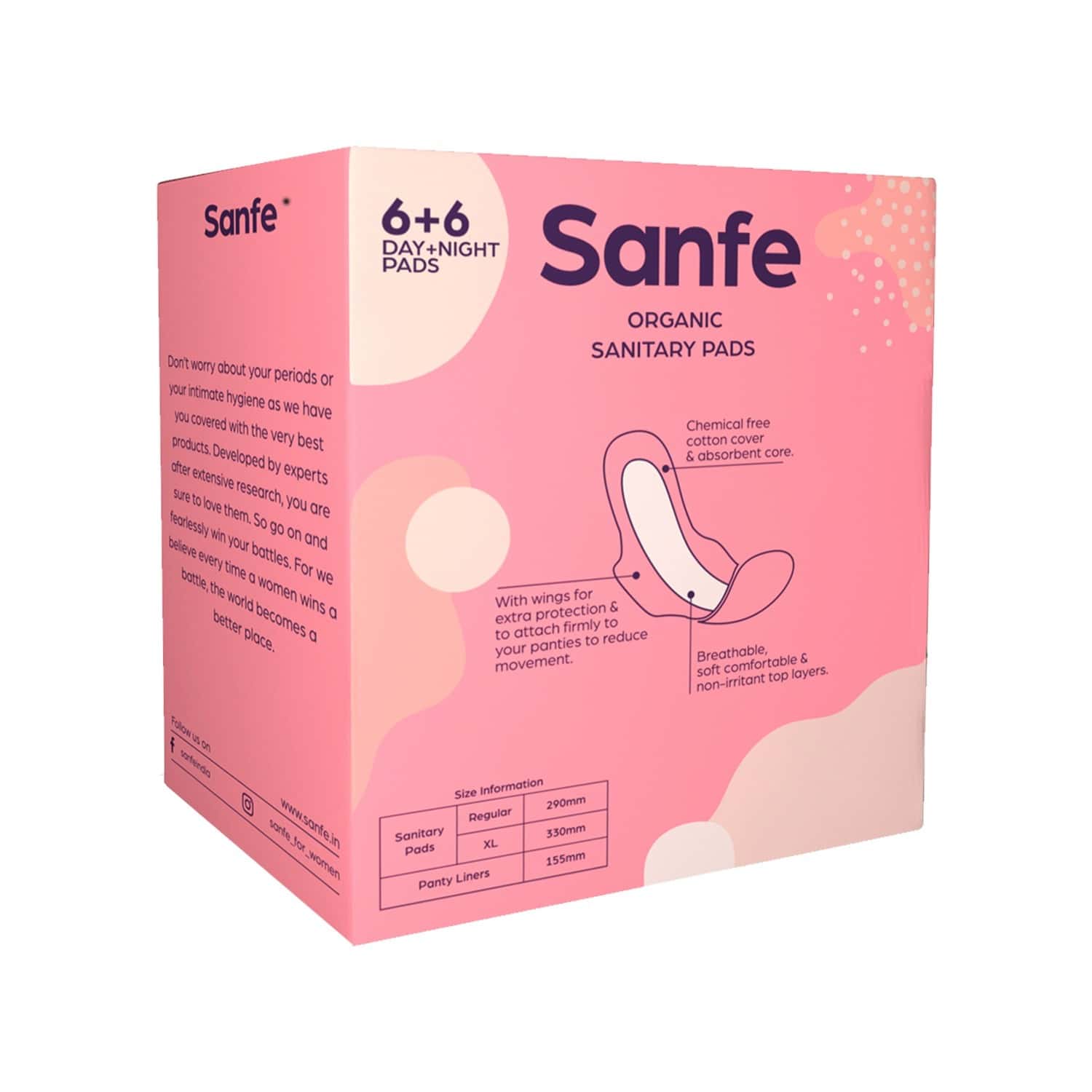 Buy Sanfe Bamboo Sanitary Pads, Combo Pack (6 Day Pads + 6 Night Pads