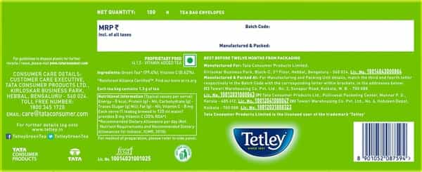 Tetley Green Tea Classic Immune With Added Vitamin C 100 Tea Bags
