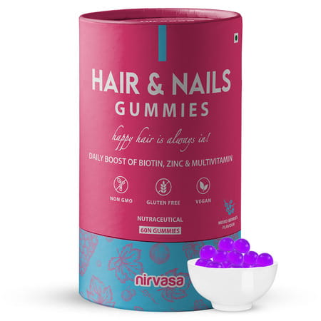 Nirvasa Hair & Nail Gummies With Biotin | Sugar-Free Biotin Gummies For Hair & Skin (60 Tablets)