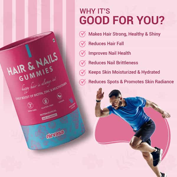 Nirvasa Hair & Nail Gummies With Biotin | Sugar-Free Biotin Gummies For Hair & Skin (60 Tablets)
