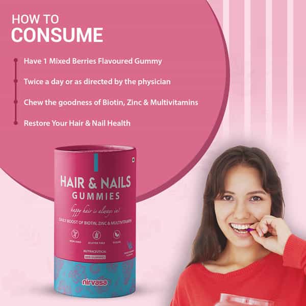 Nirvasa Hair & Nail Gummies With Biotin | Sugar-Free Biotin Gummies For Hair & Skin (60 Tablets)