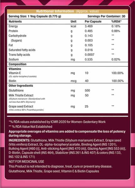 Musclexp Glutathione Skin-Xp Daily Vital 30 Veg Capsules
