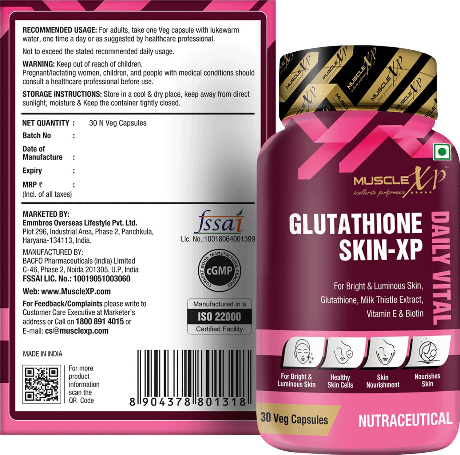 Buy MUSCLEXP GLUTATHIONE SKINXP DAILY VITAL, 30 VEG CAPSULES Online