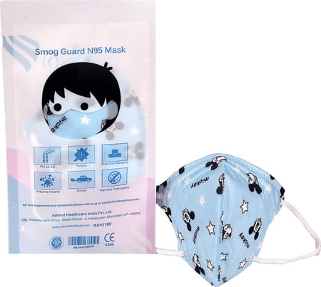 Advind Healthcare Smog Guard N95 Kids Mask Without Valve (4-12 Years Kids) - Blue Mickey Pack Of 3