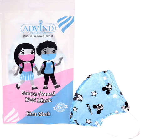 Advind Healthcare Smog Guard N95 Kids Mask Without Valve (4-12 Years Kids) - Blue Mickey Pack Of 3