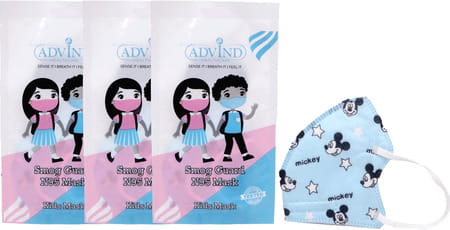 Advind Healthcare Smog Guard N95 Kids Mask Without Valve (4-12 Years Kids) - Blue Mickey Pack Of 3