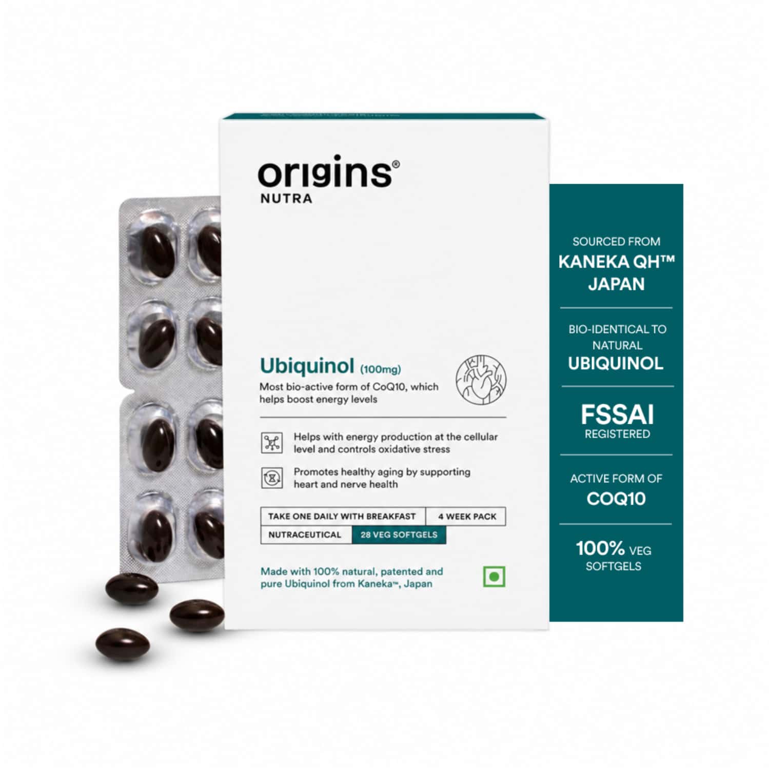 Origins Nutra Ubiquinol (100mg) | Boost Energy | Supports Heart & Healthy Ageing 28 Soft Gels