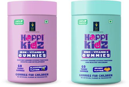 Happi Kidz Iron + Vitamin C Gummies & Happi Kidz Zinc+Vitamin C Gummies Combo