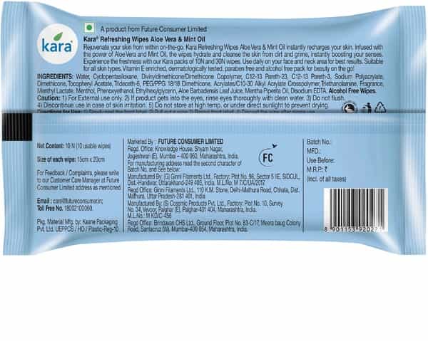 Kara Cleansing And Refreshing Aloe Vera And Mint Oil Face Wipes  Packet Of 10