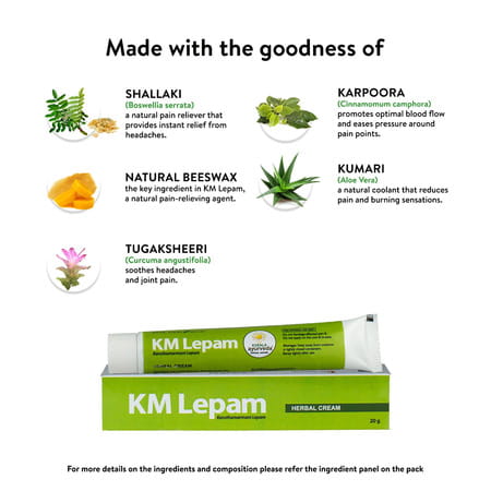Kerala Ayurveda Km Lepam 20 Gm Ayurvedic Headache Relief Balm Herbal Pain Relief Balm