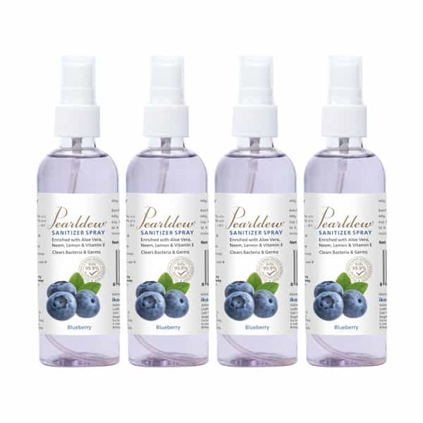 Pearldew Sanitizer Spray (Blueberry) 120 Ml | Aloe & Neem | Paraben Free (Pack Of 8)