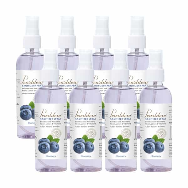 Pearldew Sanitizer Spray (Blueberry) 120 Ml | Aloe & Neem | Paraben Free (Pack Of 8)