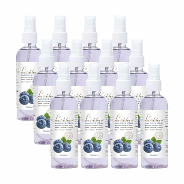 Pearldew Sanitizer Spray (Blueberry) 120 Ml | Aloe & Neem | Paraben Free (Pack Of 8)