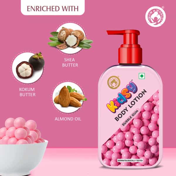 Mom & World Kidsy Bubble Gum Moisturising Body Lotion For Kids With Shea And Kokum Butter 235 Ml