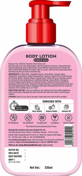 Mom & World Kidsy Bubble Gum Moisturising Body Lotion For Kids With Shea And Kokum Butter 235 Ml