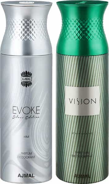 Ajmal Evokesilverhim & Vision Deodorants For Men (200 Ml | Pack Of 2)