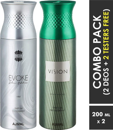 Ajmal Evokesilverhim & Vision Deodorants For Men (200 Ml | Pack Of 2)