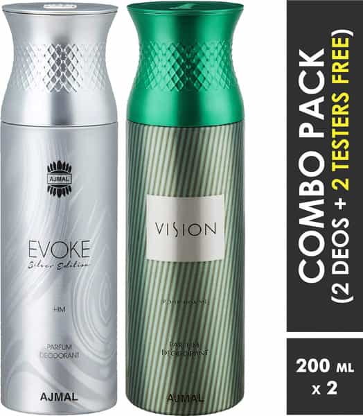 Ajmal Evokesilverhim & Vision Deodorants For Men (200 Ml | Pack Of 2)