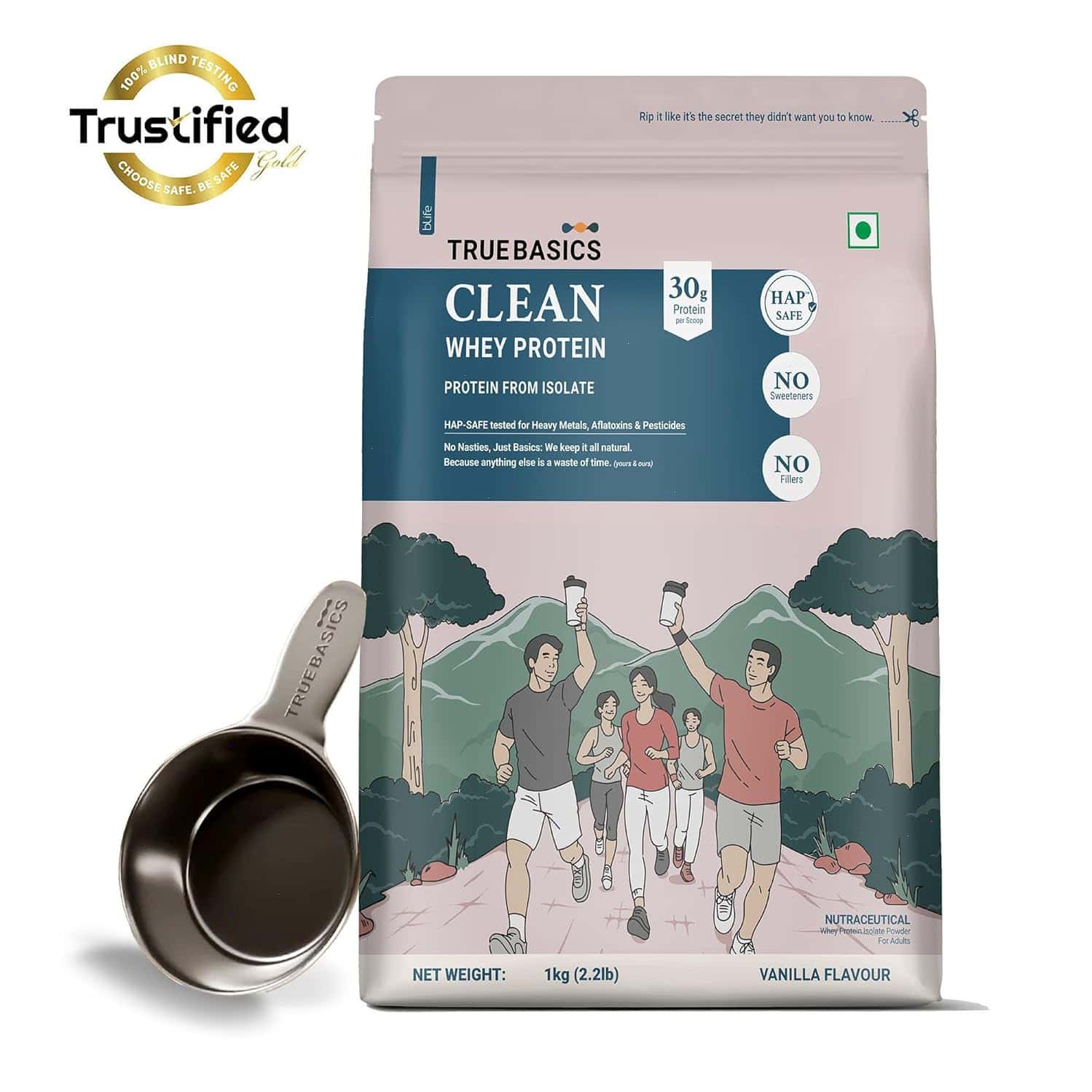 Truebasics Clean Whey 100% Protein Isolate Powder (vanilla 1kg) | 30g Protein