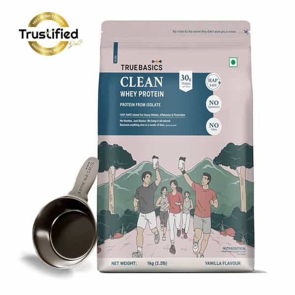 Truebasics Clean Whey 100% Protein Isolate Powder (Vanilla 1Kg) | 30G Protein