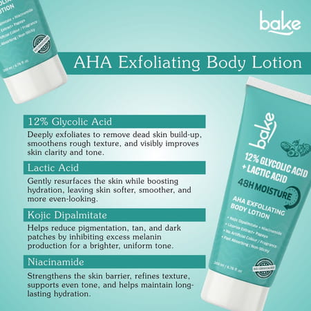 Bake 5% Glycolic & Lactic Body Lotion Spf 30 For Dark Spots & Exfoliation (200ml)
