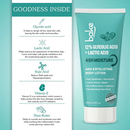 Bake 5% Glycolic & Lactic Body Lotion Spf 30 For Dark Spots & Exfoliation (200ml)
