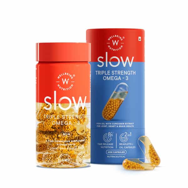 Wellbeing Nutrition Slow Triple Strength Omega-3 Fish Oil | Curcumin Extract For Brain & Heart 60N
