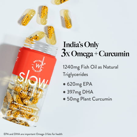 Wellbeing Nutrition Slow Triple Strength Omega-3 Fish Oil | Curcumin Extract For Brain & Heart 60n