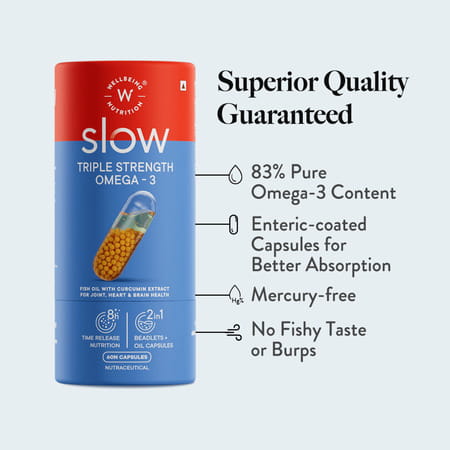 Wellbeing Nutrition Slow Triple Strength Omega-3 Fish Oil | Curcumin Extract For Brain & Heart 60n