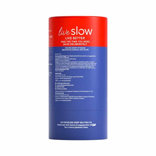Wellbeing Nutrition Slow Triple Strength Omega-3 Fish Oil | Curcumin Extract For Brain & Heart 60N