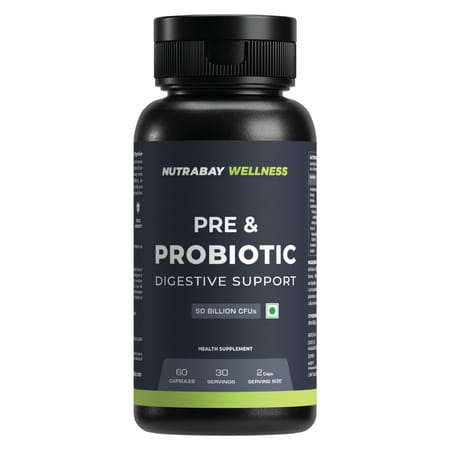 Nutrabay Wellness Pre & Probiotic Digestive Support 50 Billion Cfus - 60 Veg Capsules