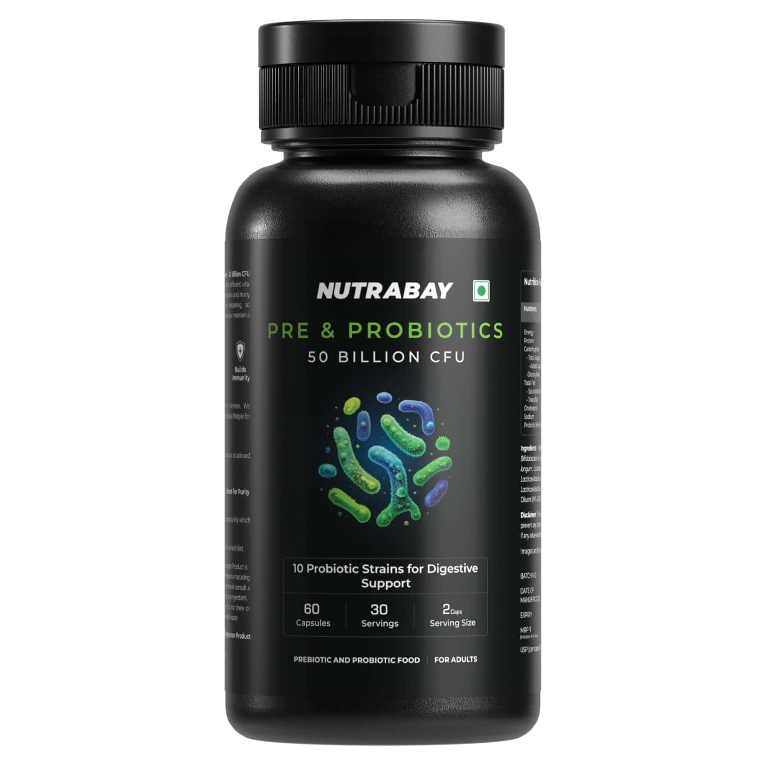 Nutrabay Wellness Pre & Probiotic Digestive Support 50 Billion Cfus - 60 Veg Capsules