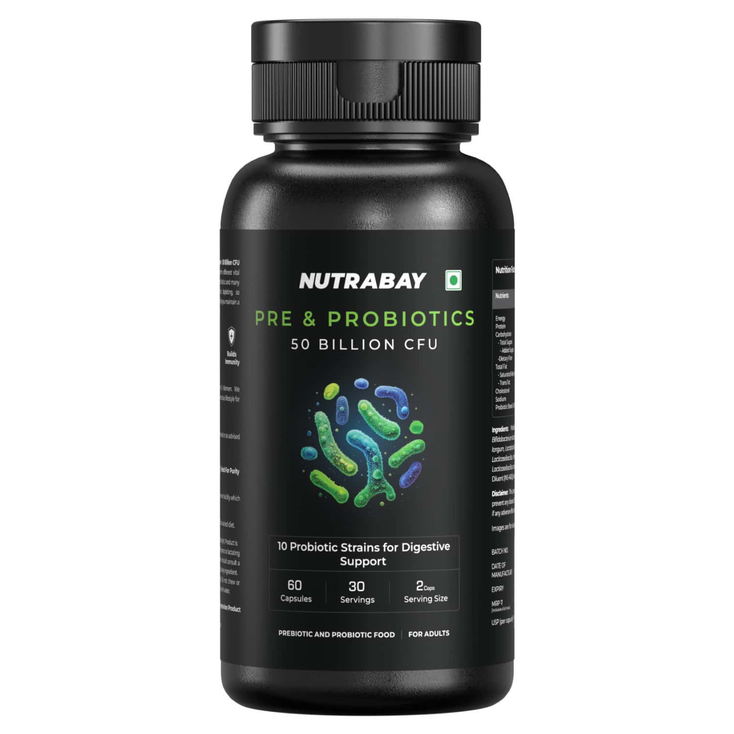 Nutrabay Wellness Pre & Probiotic Digestive Support 50 Billion Cfus - 60 Veg Capsules