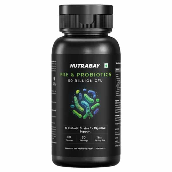 Nutrabay Wellness Pre & Probiotic Digestive Support 50 Billion Cfus - 60 Veg Capsules