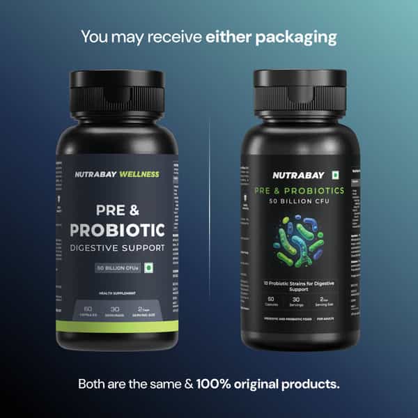 Nutrabay Wellness Pre & Probiotic Digestive Support 50 Billion Cfus - 60 Veg Capsules