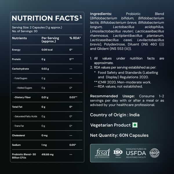 Nutrabay Wellness Pre & Probiotic Digestive Support 50 Billion Cfus - 60 Veg Capsules