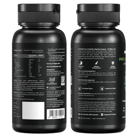 Nutrabay Wellness Pre & Probiotic Digestive Support 50 Billion Cfus - 60 Veg Capsules