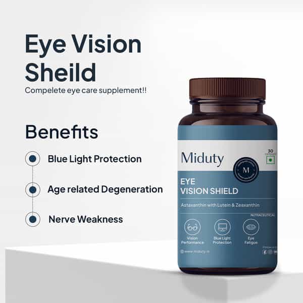 Miduty Eye Vision Shield - Lutemax - Astaxanthin - Blue Light Protection - Eye Care - 30 Capsules