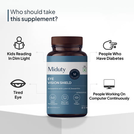 Miduty Eye Vision Shield - Lutemax - Astaxanthin - Blue Light Protection - Eye Care - 30 Capsules