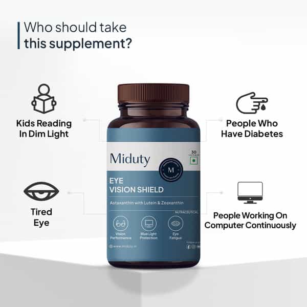 Miduty Eye Vision Shield - Lutemax - Astaxanthin - Blue Light Protection - Eye Care - 30 Capsules