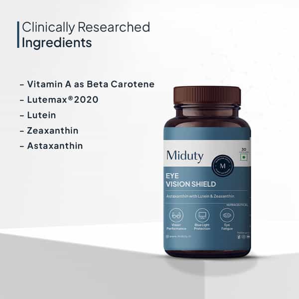Miduty Eye Vision Shield - Lutemax - Astaxanthin - Blue Light Protection - Eye Care - 30 Capsules