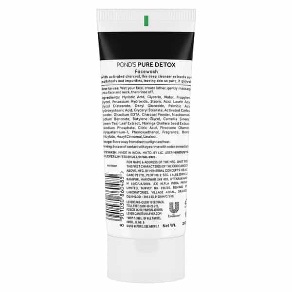 Pond's Pure Detox Face Wash 200 G | With Activated Charcoal For Fresh | Glowing Skin