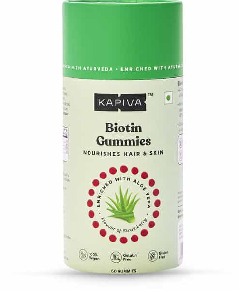 Kapiva Biotin Gummies (Pack Of 60) - Supplement With Aloe Vera For Hair Growth And Healthy Skin