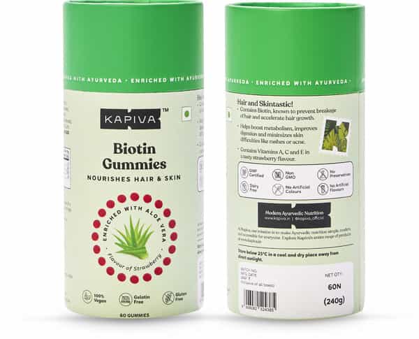 Kapiva Biotin Gummies (Pack Of 60) - Supplement With Aloe Vera For Hair Growth And Healthy Skin