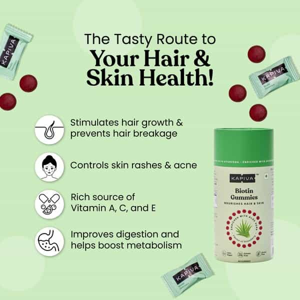 Kapiva Biotin Gummies (Pack Of 60) - Supplement With Aloe Vera For Hair Growth And Healthy Skin